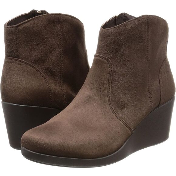 Crocs Women’s Leigh Synth Suede Wedge Bootie Brown Size 10 - Picture 1 of 9